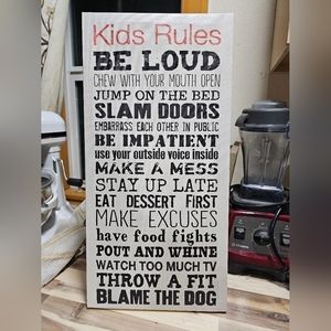 Kids Rules Canvas Wall Plaque